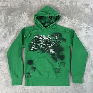 Fox Racing Hoodie Mens Small Green Fox Logo Graphic Pullover Sweatshirt 45753